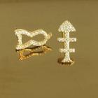 925 Sterling Silver Rhinestone Fish Bone Earring 1 Pair - 18k Gold - One Size