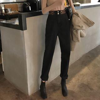 Printed High Waist Split Wide Leg Jeans