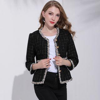 Fringed Tweed Button Coat