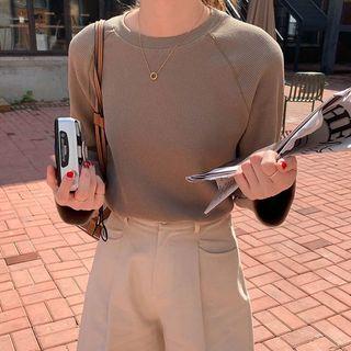 Long-sleeve Plain Waffle Top