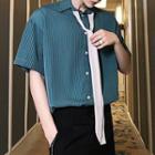 Short-sleeve Striped Shirt With Tie
