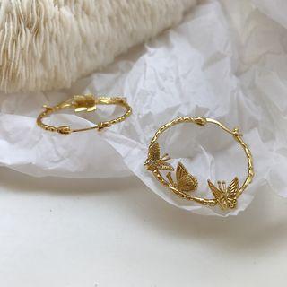 925 Sterling Silver Butterfly Hoop Earring 1 Pair - E212 Earring - Gold - One Size