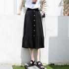 Buttoned Frill Trim A-line Midi Skirt