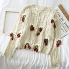 Strawberry-accent Knit Cardigan Off-white - One Size
