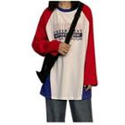 Color Block Lettering Long-sleeve Long T-shirt White - One Size