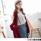 Open Front Striped Long Cardigan