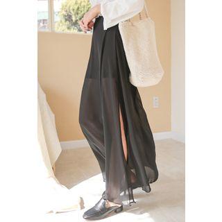 Slit-side Chiffon Long Skirt