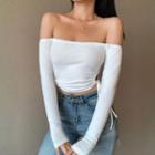 Long Sleeve Off Shoulder Side-drawstring Crop Top