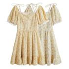 Short Sleeve Floral Print Lace Trim Dress