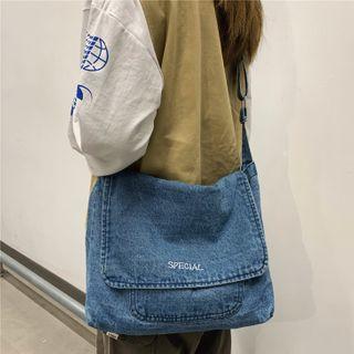 Lettering Denim Messenger Bag