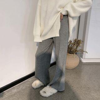 Wide Leg Knit Pants Gray - One Size
