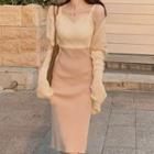 Spaghetti Strap Paneled Midi Dress / Cardigan