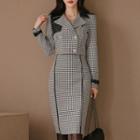 Set: Houndstooth Double Breasted Jacket + Midi Pencil Skirt
