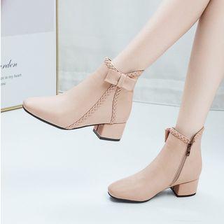 Braided Chunky Heel Short Boots