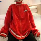 Two Tone Loose-fit Zip-up Lettering Jacket