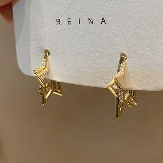 925 Sterling Silver Rhinestone Star Earring 1 Pair - Gold - One Size