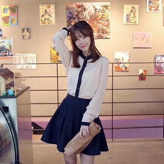 Long-sleeve Contrast-trim Blouse