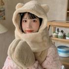 Bear Ear Chenille Hooded Scarf With Mittens