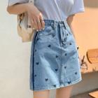 Heart Embroidered High-waist Mini Skirt