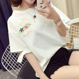 Short-sleeve Floral Embroidery Cutout T-shirt