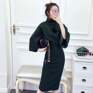 Set: Mock Neck Long-sleeve Top + Midi Skirt
