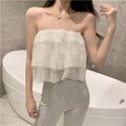 Sequined Strapless Top / High Waist Boot-cut Pants