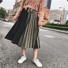 Velvet Two-tone Pleated Midi Skirt