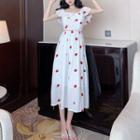 Cap-sleeve Embroidered Midi A-line Dress
