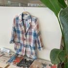 Single-breasted Checked Linen Blend Blazer Light Teal - One Size