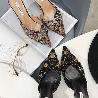Embellished Pointed Kitten Heel Mules