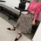 Leopard Flare Long Skirt Beige - One Size