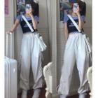 Short-sleeve T-shirt / Cropped Camisole Top / Drawstring Wide-leg Pants