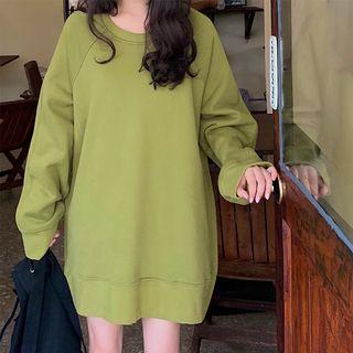Plain Round-neck Fleece-lined Sweatshirt