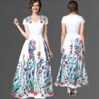 Floral Print Short Sleeve Maxi Evening Dress