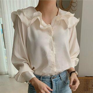 Ruffle Collar Blouse White - One Size