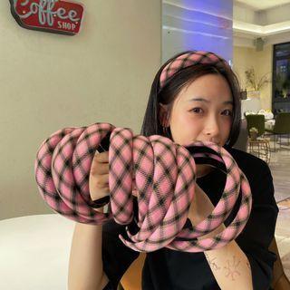 Plaid Fabric Headband Gray & Pink - One Size