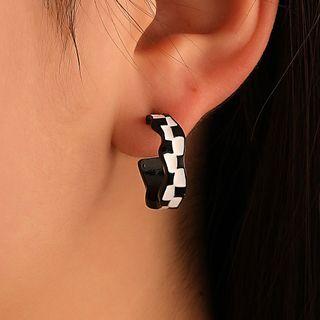 Checker Glaze Open Hoop Earring 01 - 1 Pair - Black & White - One Size