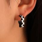 Checker Glaze Open Hoop Earring 01 - 1 Pair - Black & White - One Size