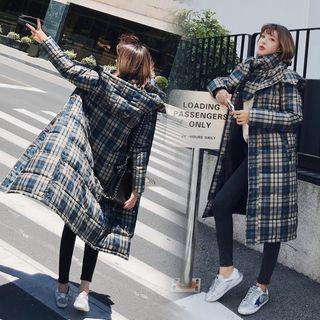 Plaid Hood Padded Long Coat