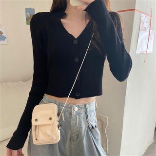 Buttoned Long Sleeve Crop Top