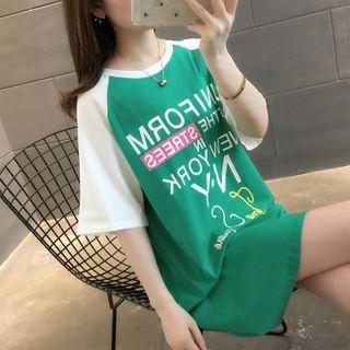 Raglan-sleeve Lettering Mini T-shirt Dress