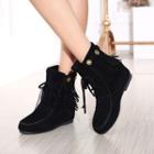 Fringed Hidden Wedge Lace-up Short Boots