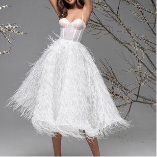 Spaghetti Strap Fringed Trim Midi Corset Dress