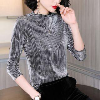 3/4-sleeve Mock-neck Velvet Top