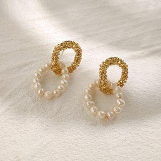 Sterling Silver Faux Pearl Drop Earring 1 Pair - 1469 - White & Gold - One Size