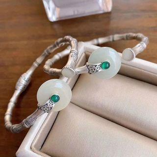 Bamboo Faux Gemstone Alloy Open Bangle