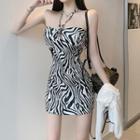 Halter Zebra Print Mini Dress