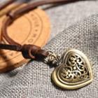 Heart Alloy Pendant Genuine Leather Necklace Copper - One Size