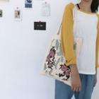 Rose Print Canvas Tote Bag As Shown In Figure - One Size