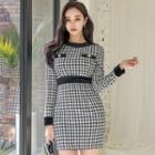 Long-sleeve Houndstooth Mini Dress
